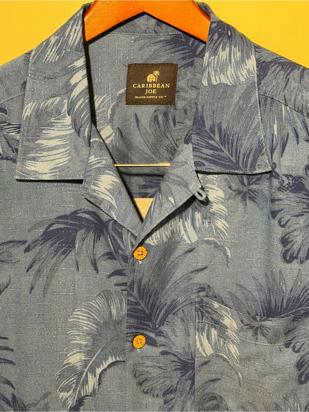 Caribbean Joe Blue Palm-Print Short-Sleeve Island-Inspired Camp Shirt
